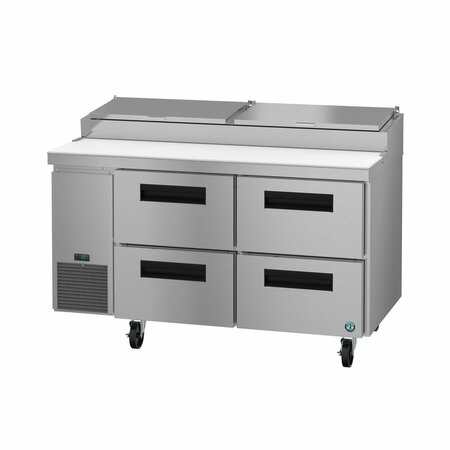 HOSHIZAKI AMERICA Refrigerator, Two Section Pizza Prep Table, Stainless Drawers PR60B-D4